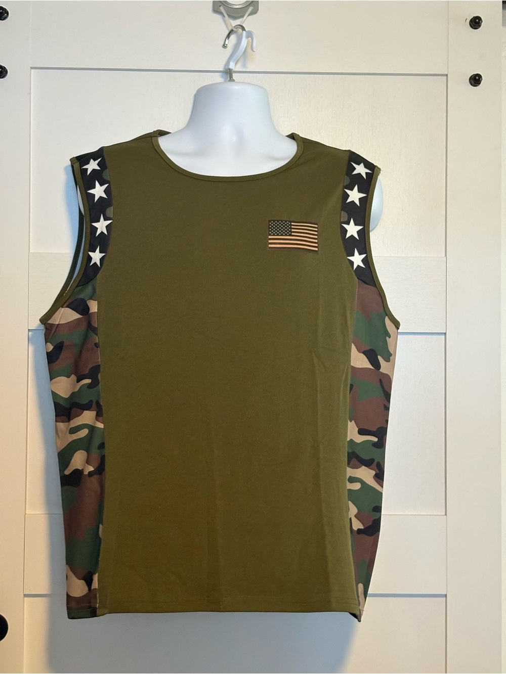 Men's Olive Green Sleeveless Camo Panel Athletic Shirt